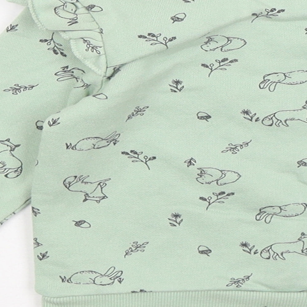 Primark Girls Green Geometric Cotton Pullover Jumper Size 12-18 Months - Rabbit Acorn