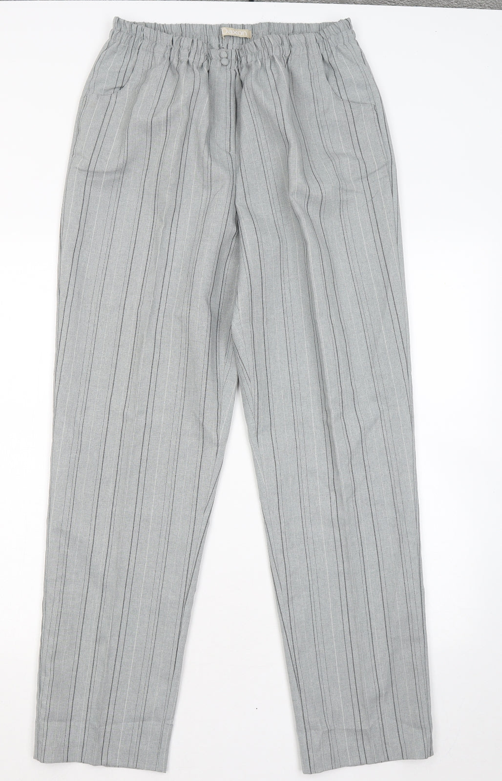 Daxon Womens Grey Striped Polyester Trousers Size 14 L29 in Regular