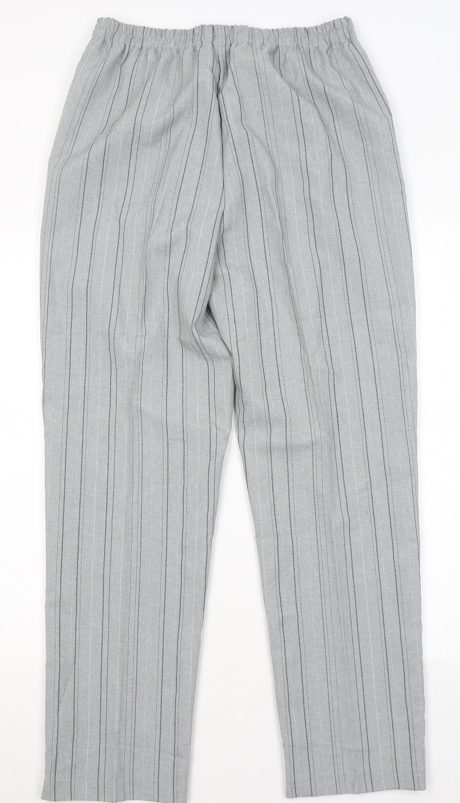 Daxon Womens Grey Striped Polyester Trousers Size 14 L29 in Regular