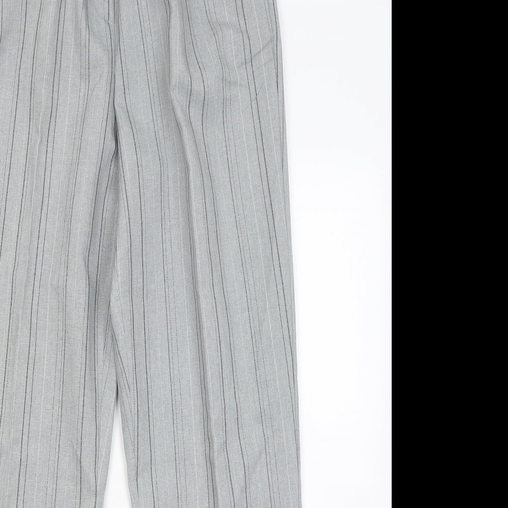 Daxon Womens Grey Striped Polyester Trousers Size 14 L29 in Regular
