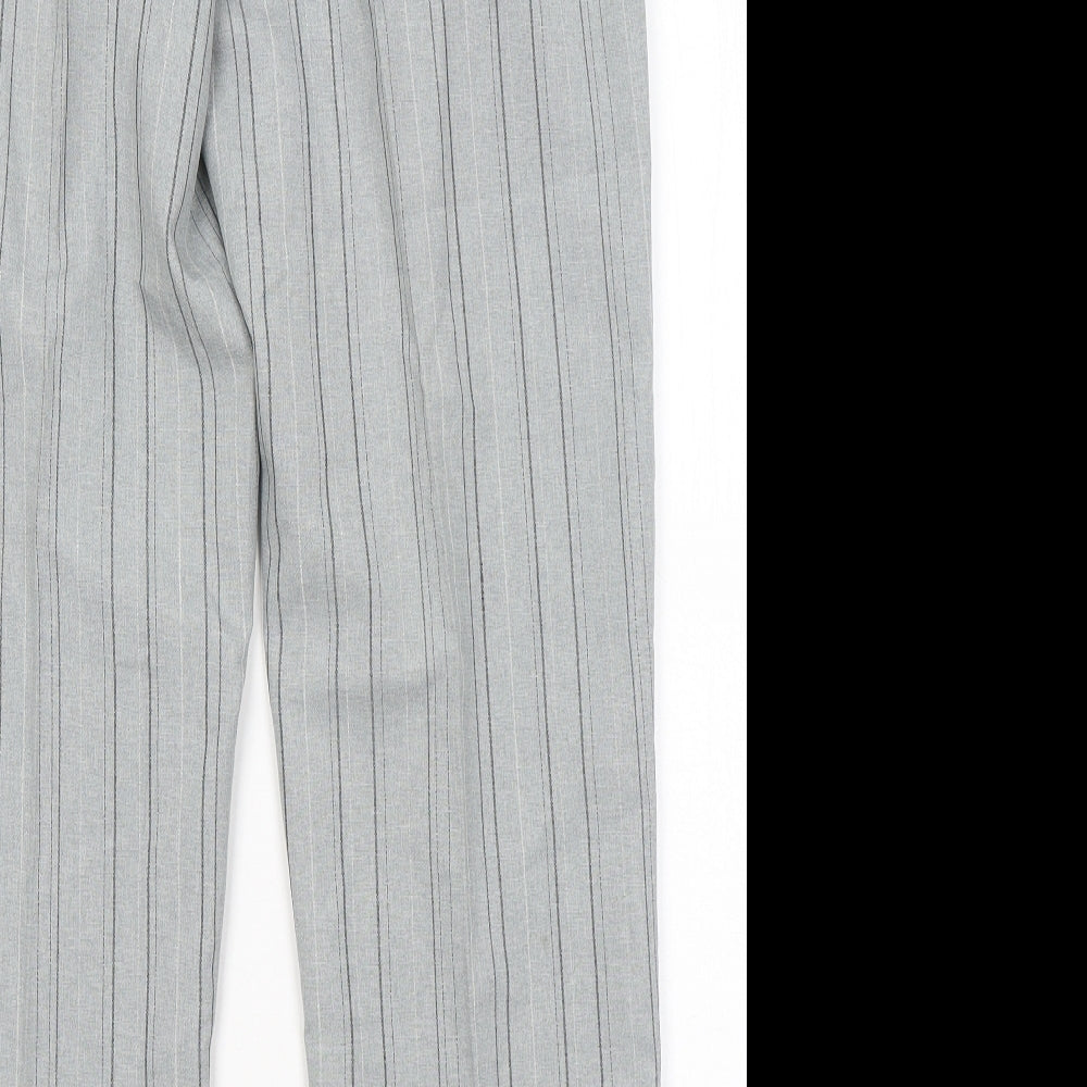 Daxon Womens Grey Striped Polyester Trousers Size 14 L29 in Regular