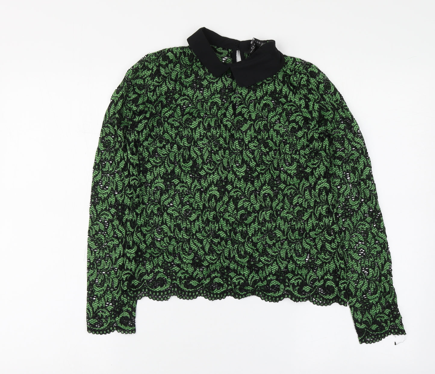 Zara Womens Green Polyester Basic Blouse Size S High Neck