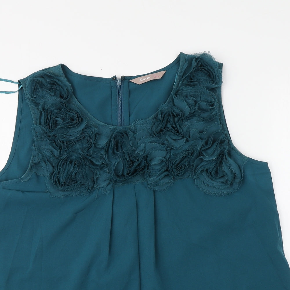 A wear Womens Green Polyester Basic Blouse Size 14 Round Neck