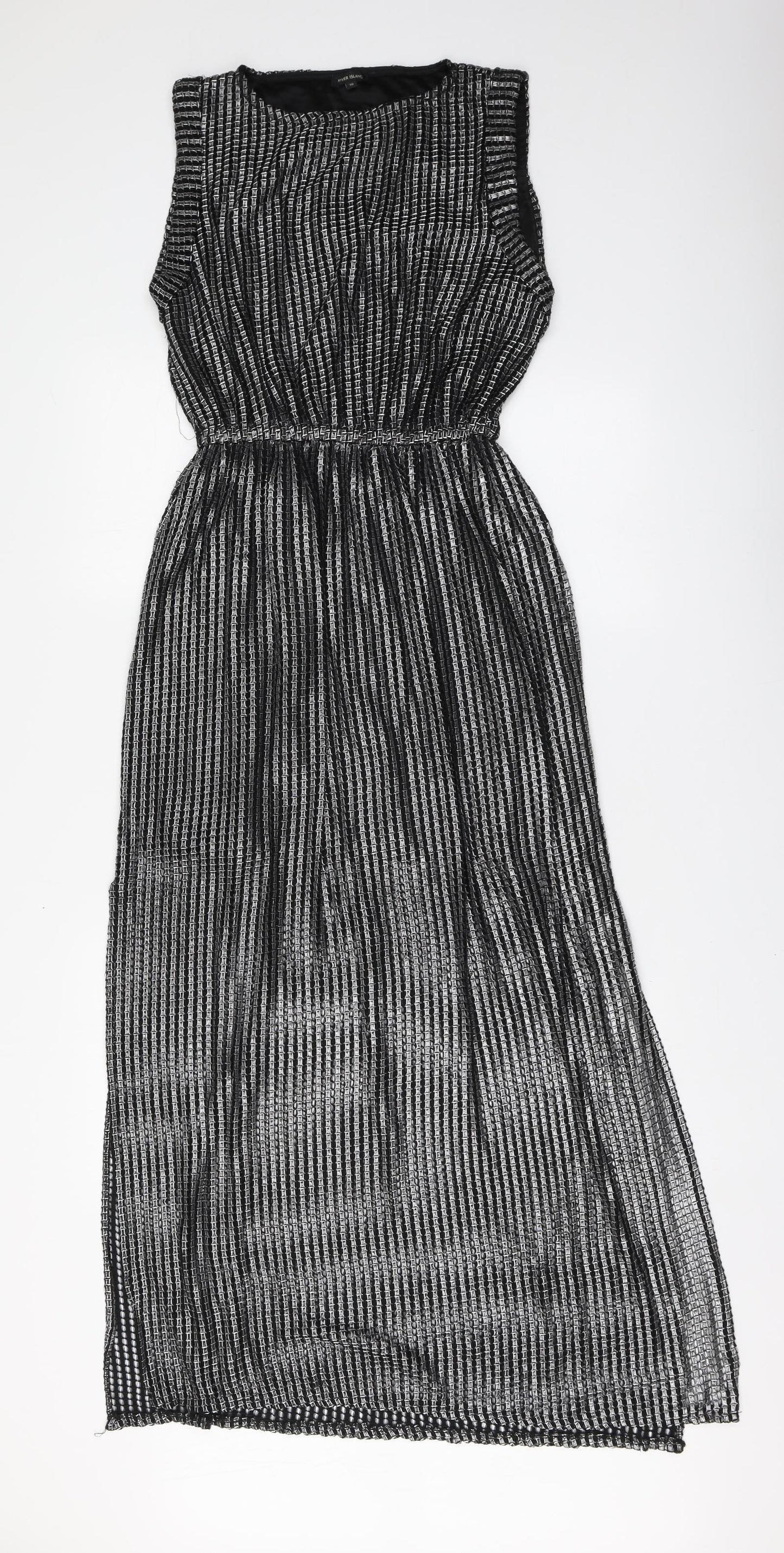 River Island Womens Silver Polyester Maxi Size 10 Round Neck