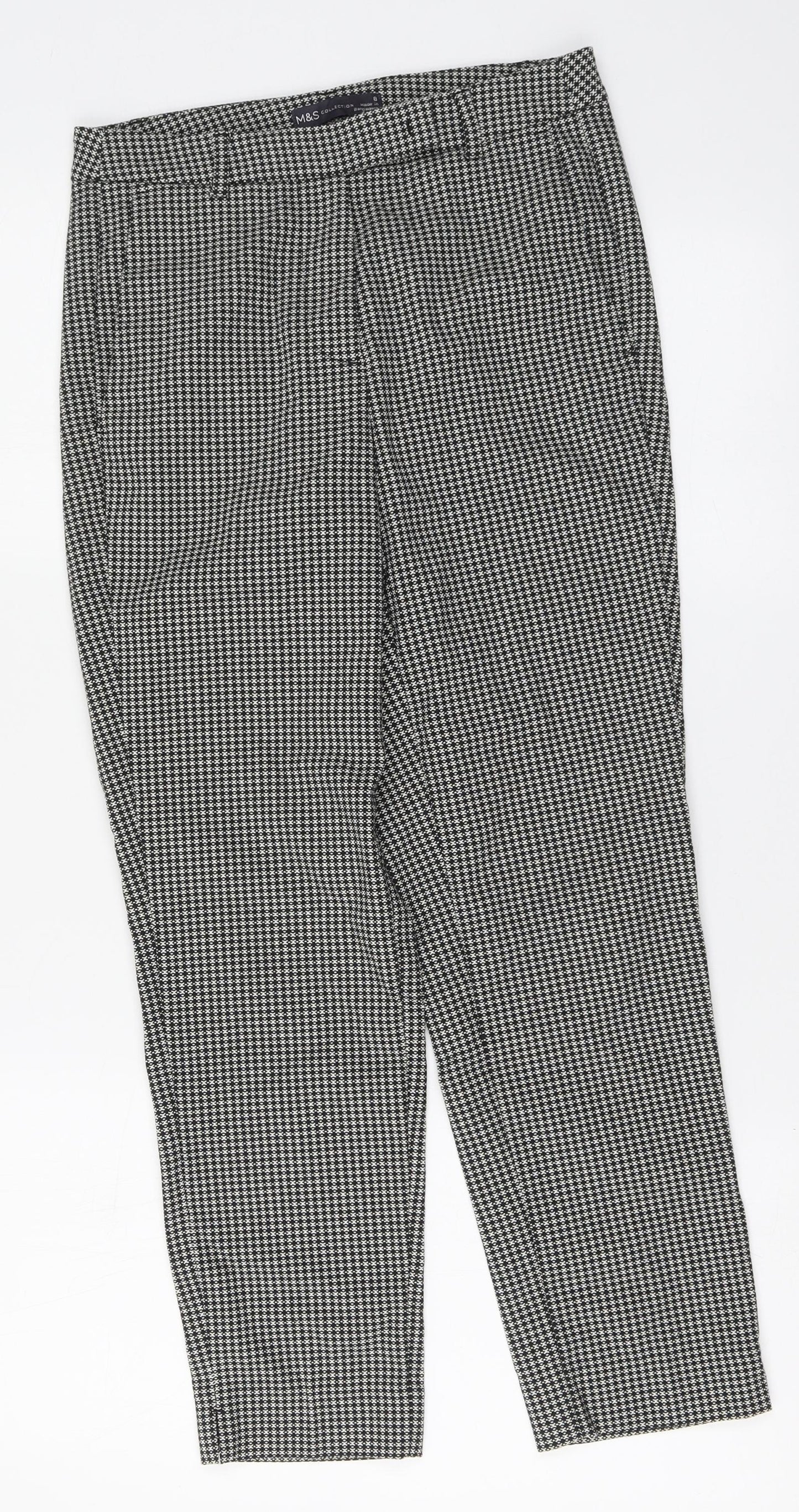 Marks and Spencer Womens Grey Geometric Cotton Chino Trousers Size 8 L25 in Regular