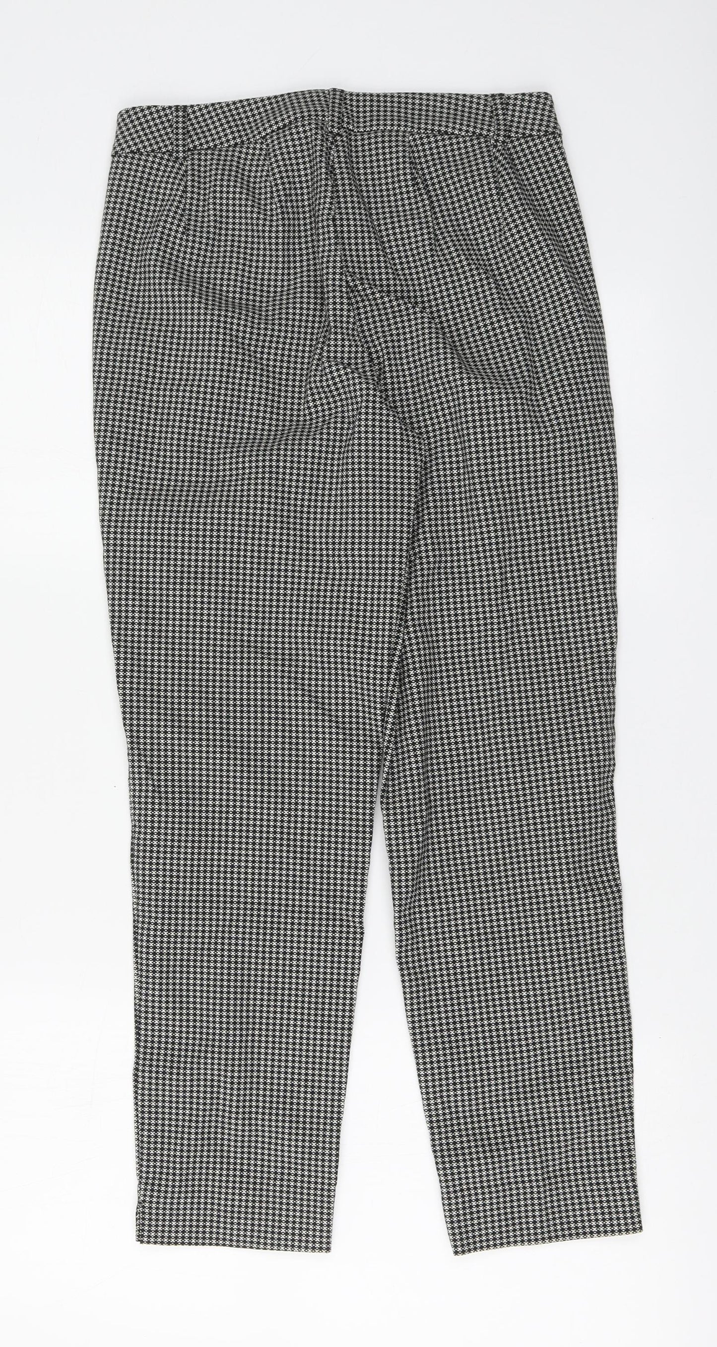 Marks and Spencer Womens Grey Geometric Cotton Chino Trousers Size 8 L25 in Regular