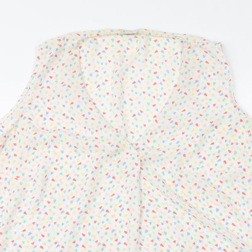 George Womens White Geometric Polyester Basic Blouse Size 24 V-Neck