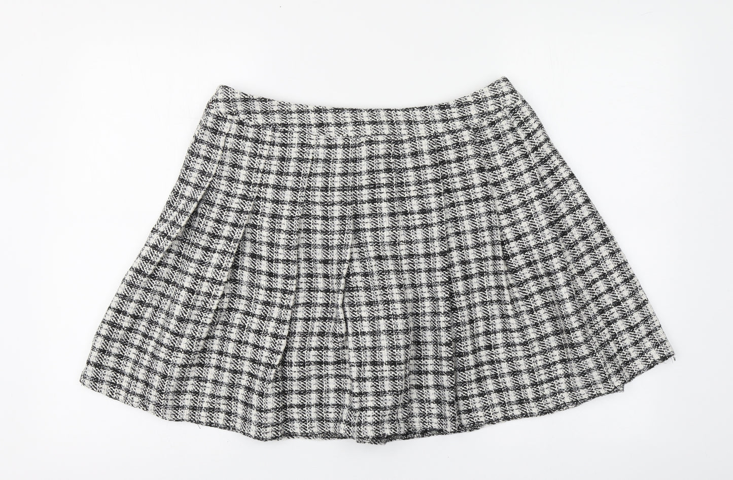 New Look Womens Black Houndstooth Polyester Skater Skirt Size 14