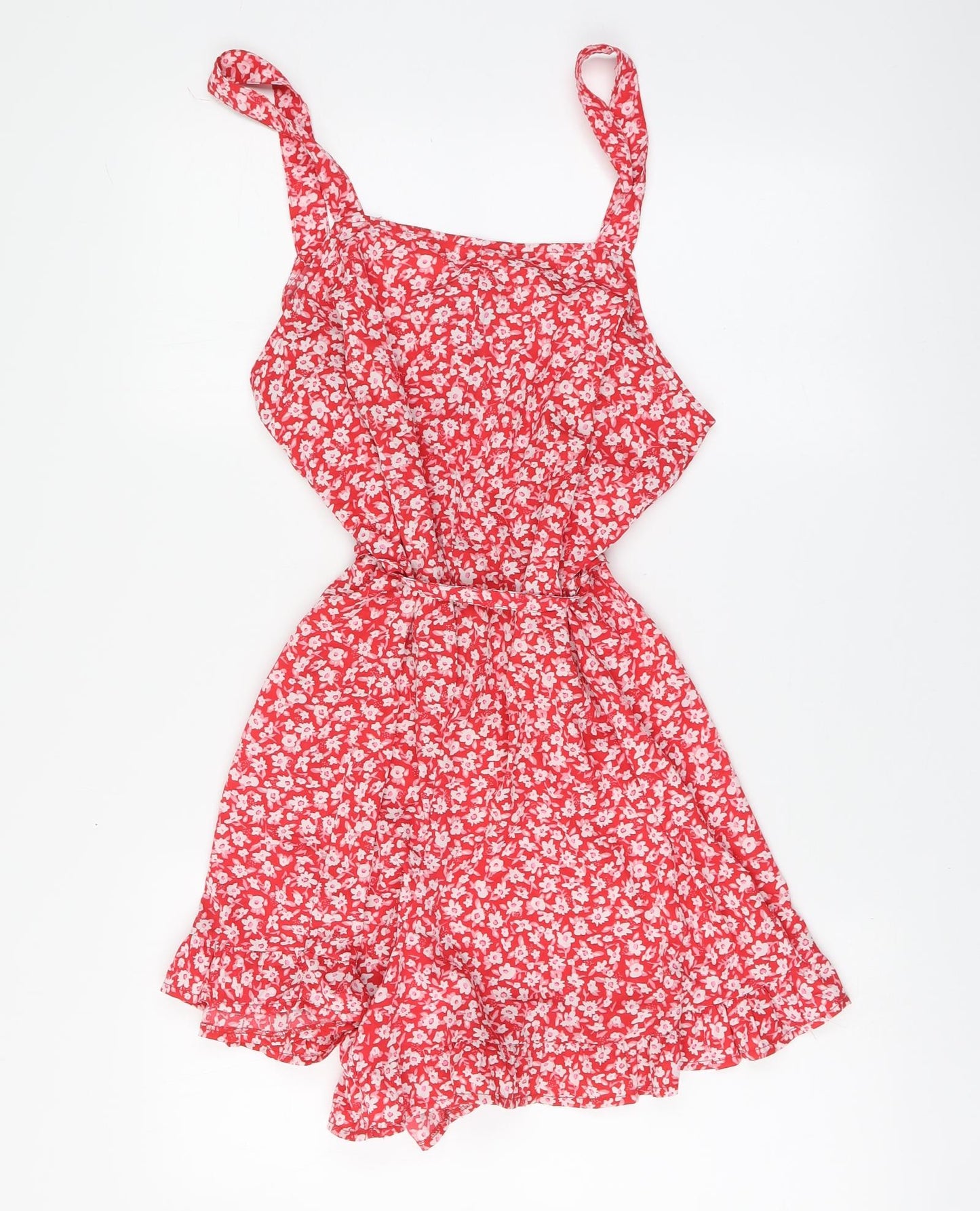 New Look Womens Red Floral Polyester Shorts One-Piece Size 14