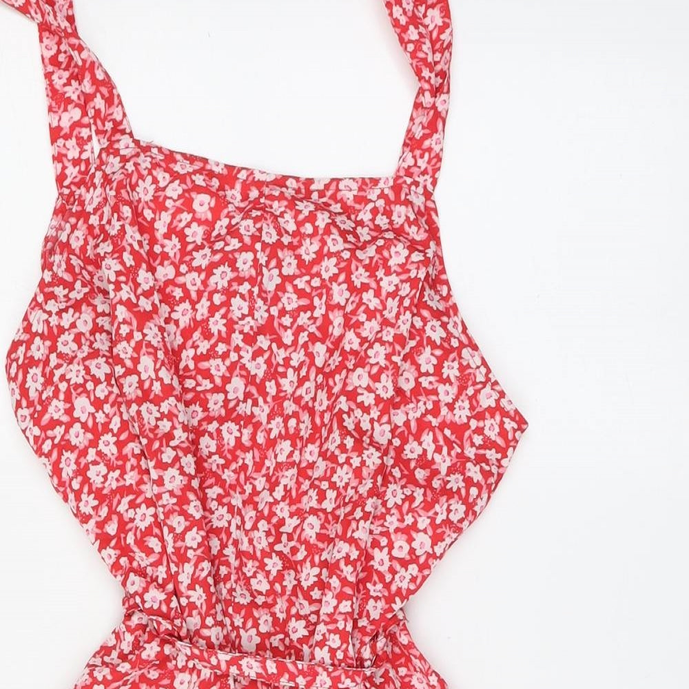 New Look Womens Red Floral Polyester Shorts One-Piece Size 14