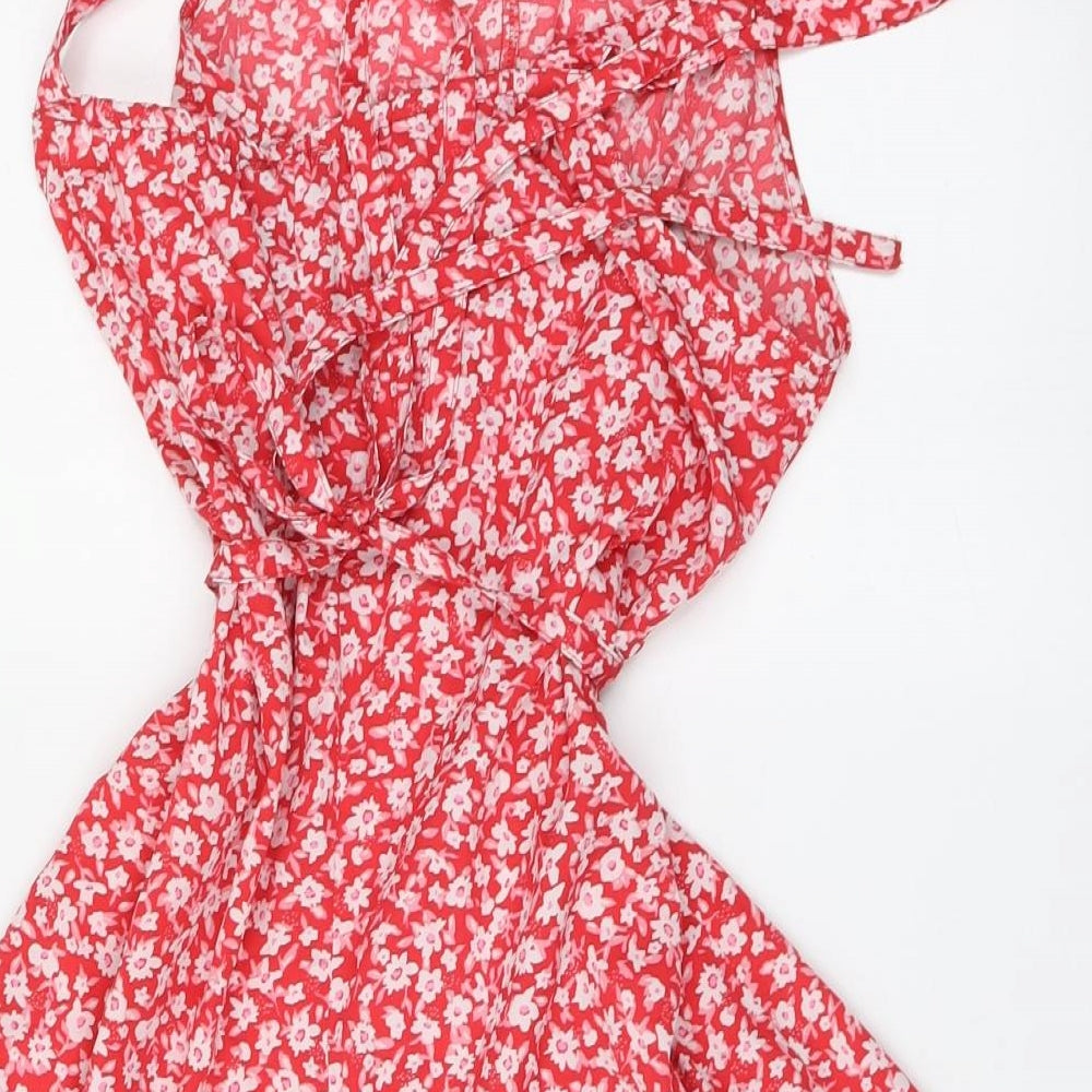 New Look Womens Red Floral Polyester Shorts One-Piece Size 14