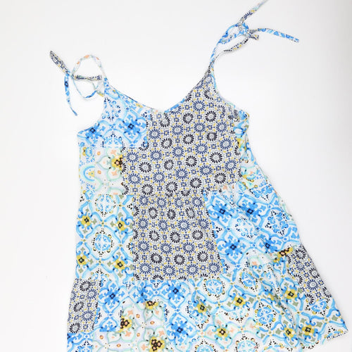 Pepeco Womens Blue Geometric Polyester Basic Size 14 V-Neck