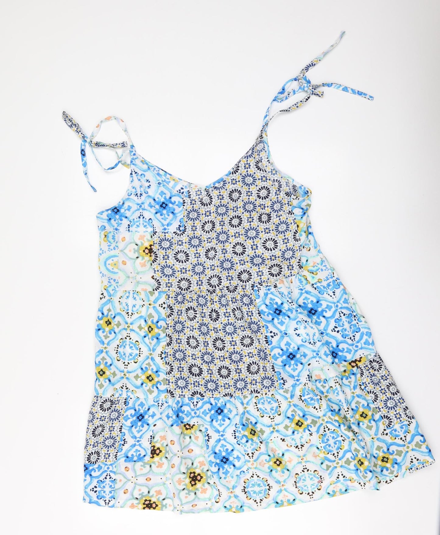 Pepeco Womens Blue Geometric Polyester Basic Size 14 V-Neck
