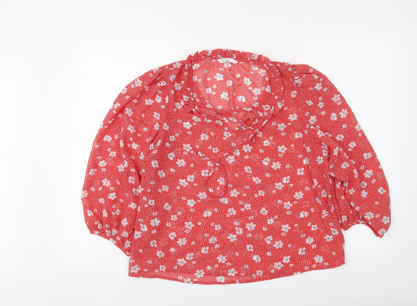 Only Womens Red Floral Polyester Basic Blouse Size L Round Neck
