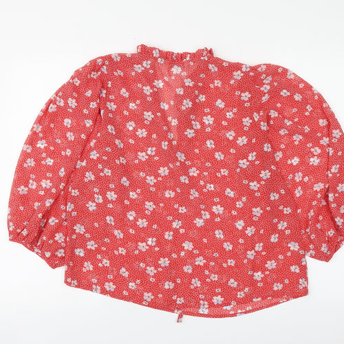 Only Womens Red Floral Polyester Basic Blouse Size L Round Neck