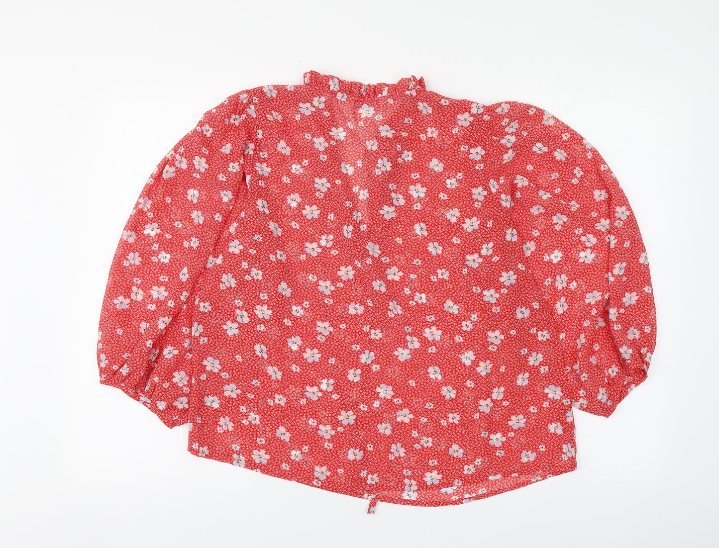 Only Womens Red Floral Polyester Basic Blouse Size L Round Neck