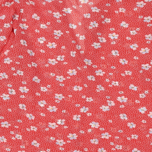 Only Womens Red Floral Polyester Basic Blouse Size L Round Neck