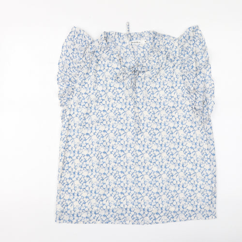 Majolica Womens Blue Geometric Polyester Basic Blouse Size M Round Neck