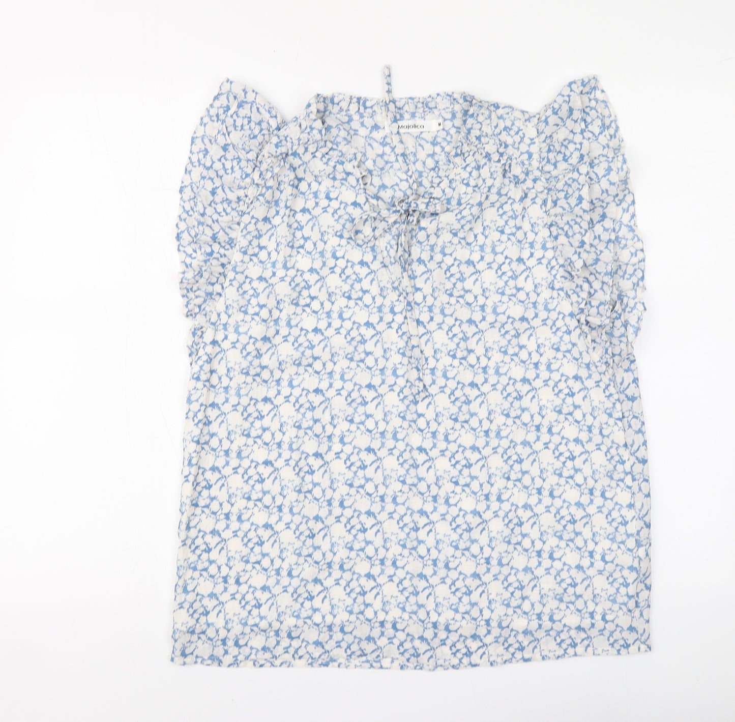 Majolica Womens Blue Geometric Polyester Basic Blouse Size M Round Neck