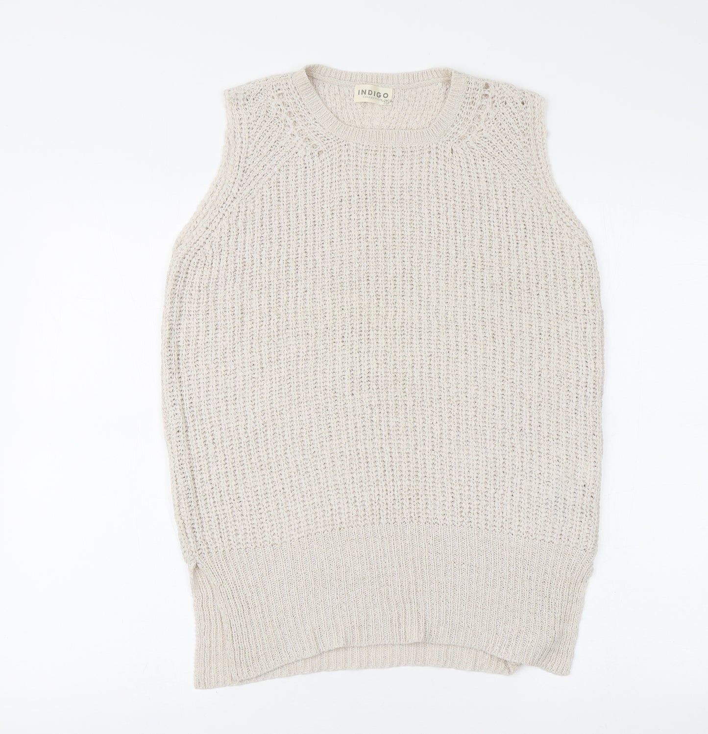 Indigo Womens Beige Round Neck Acrylic Vest Jumper Size S