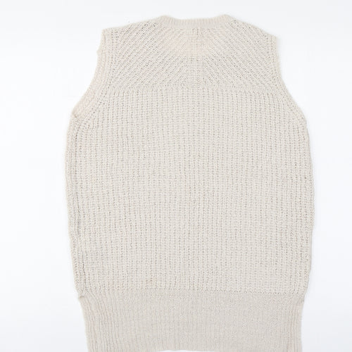 Indigo Womens Beige Round Neck Acrylic Vest Jumper Size S