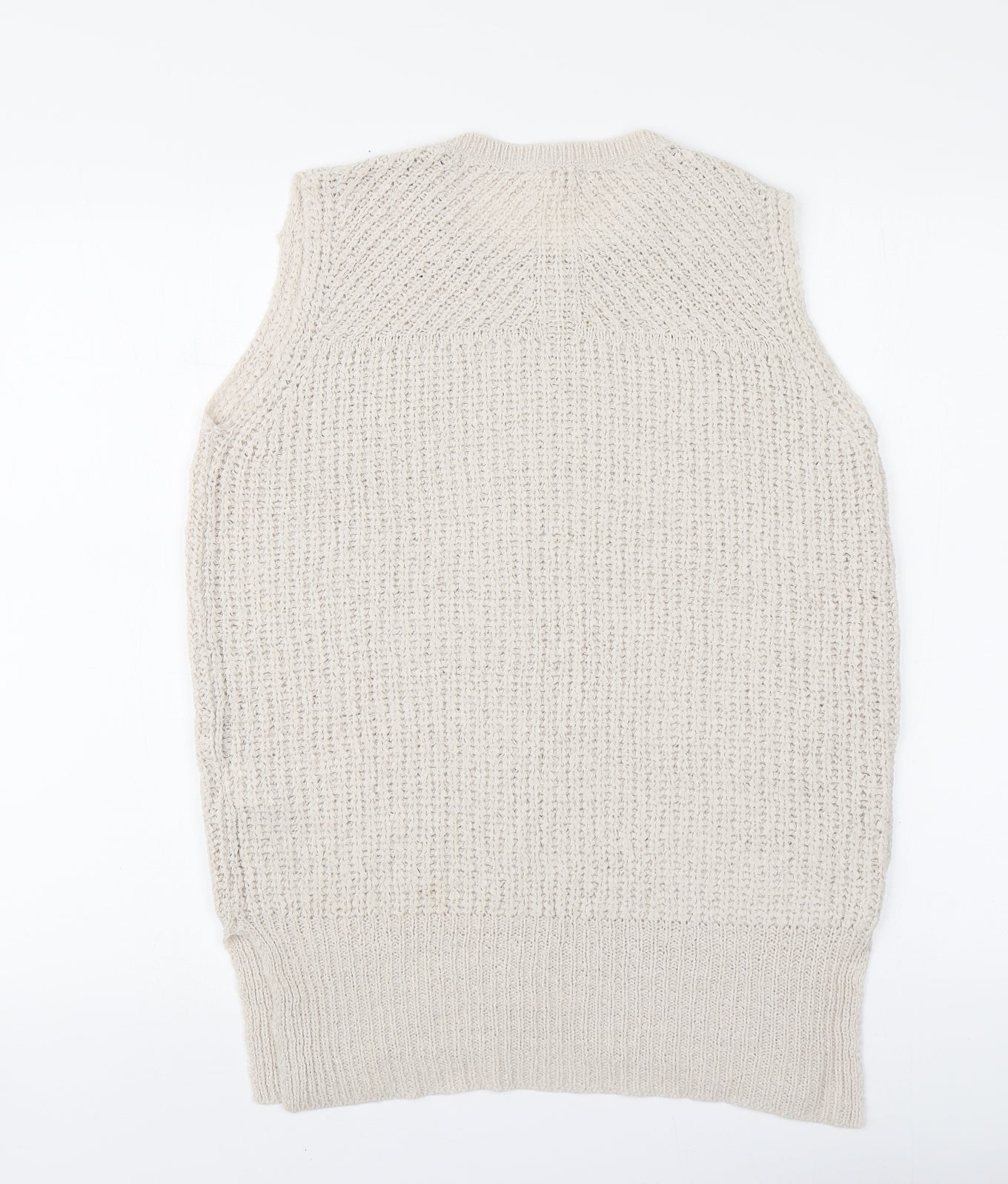 Indigo Womens Beige Round Neck Acrylic Vest Jumper Size S