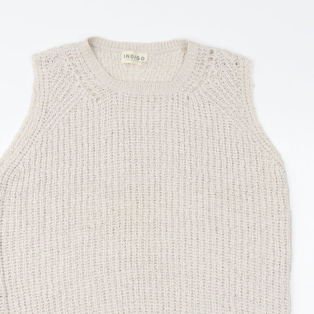 Indigo Womens Beige Round Neck Acrylic Vest Jumper Size S