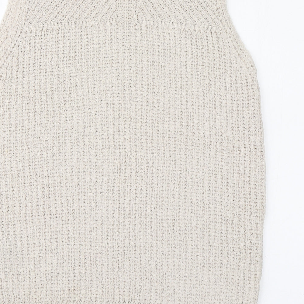 Indigo Womens Beige Round Neck Acrylic Vest Jumper Size S