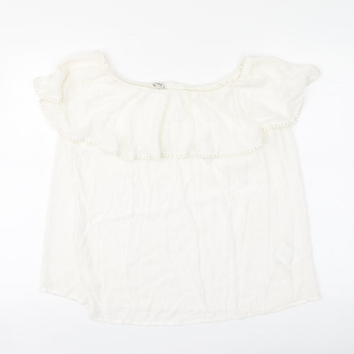 Pimke Womens White Viscose Blouse Size L Square Neck