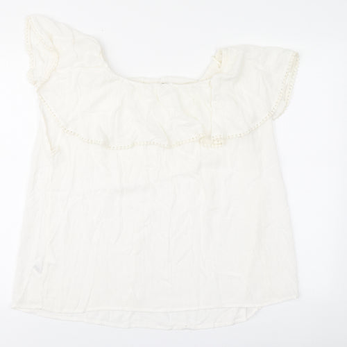 Pimke Womens White Viscose Blouse Size L Square Neck