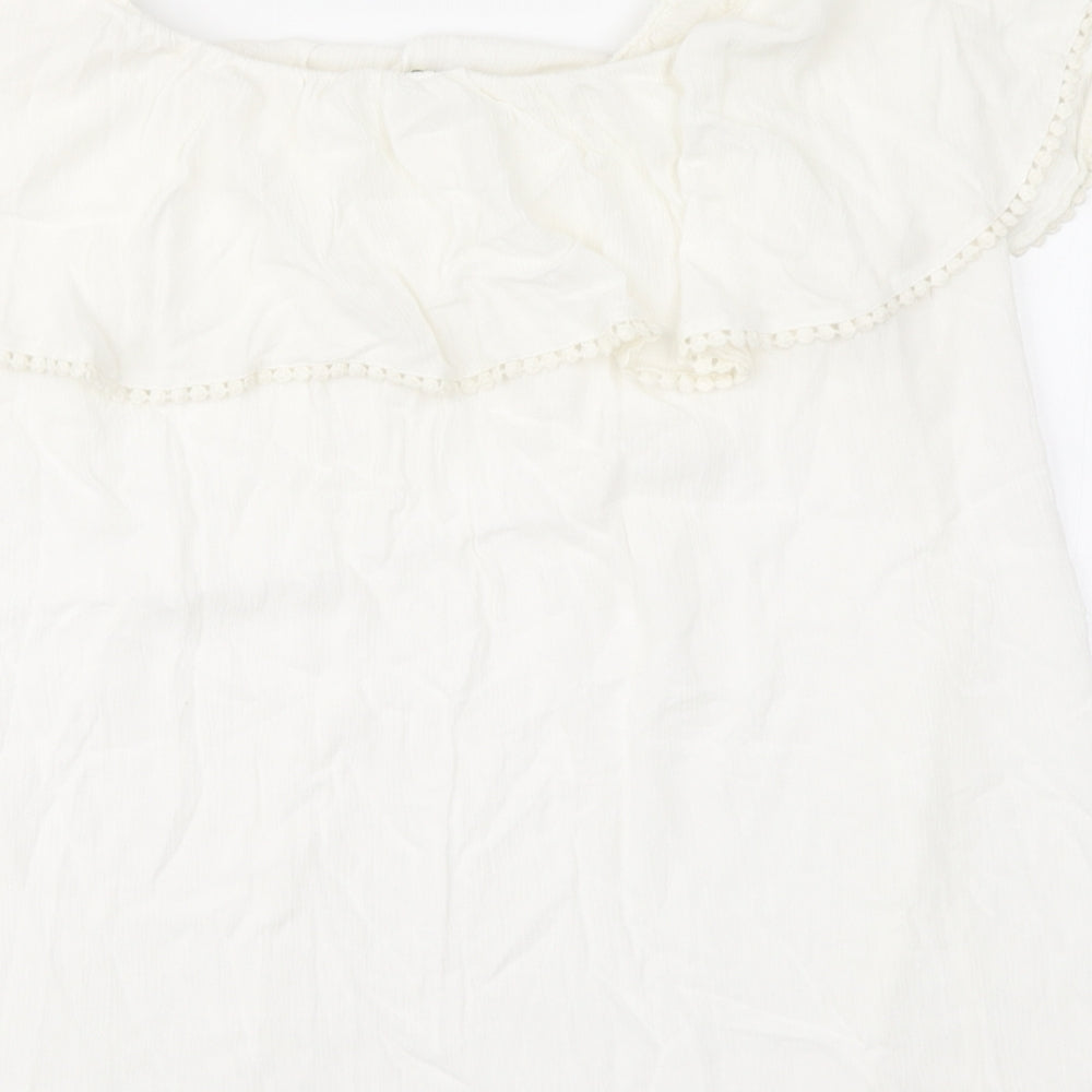 Pimke Womens White Viscose Blouse Size L Square Neck