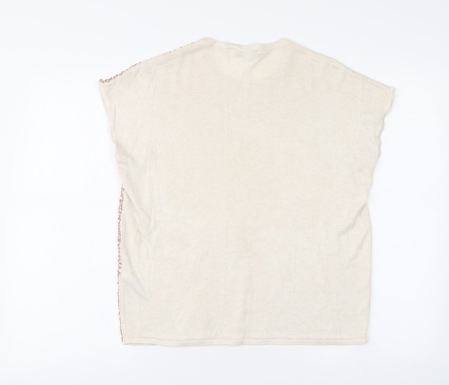 Warehouse Womens Beige Viscose Basic Blouse Size 10 Round Neck