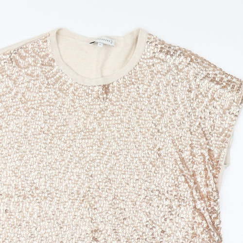 Warehouse Womens Beige Viscose Basic Blouse Size 10 Round Neck