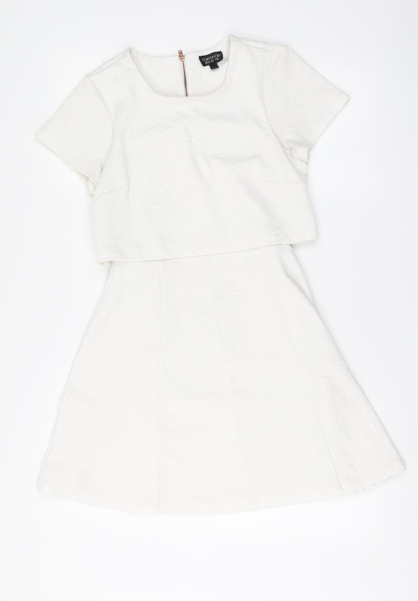 Topshop Womens White Polyester Skater Dress Size 10 Round Neck