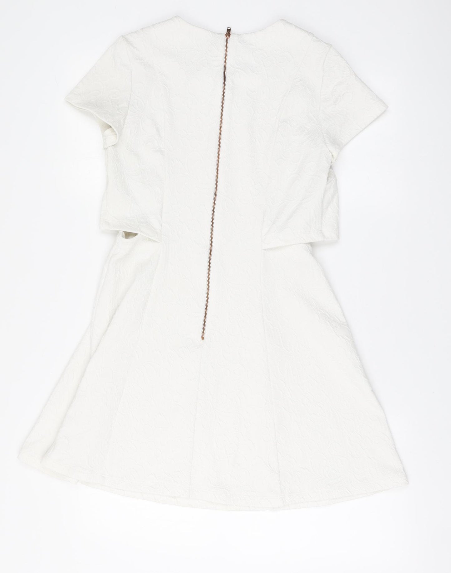 Topshop Womens White Polyester Skater Dress Size 10 Round Neck