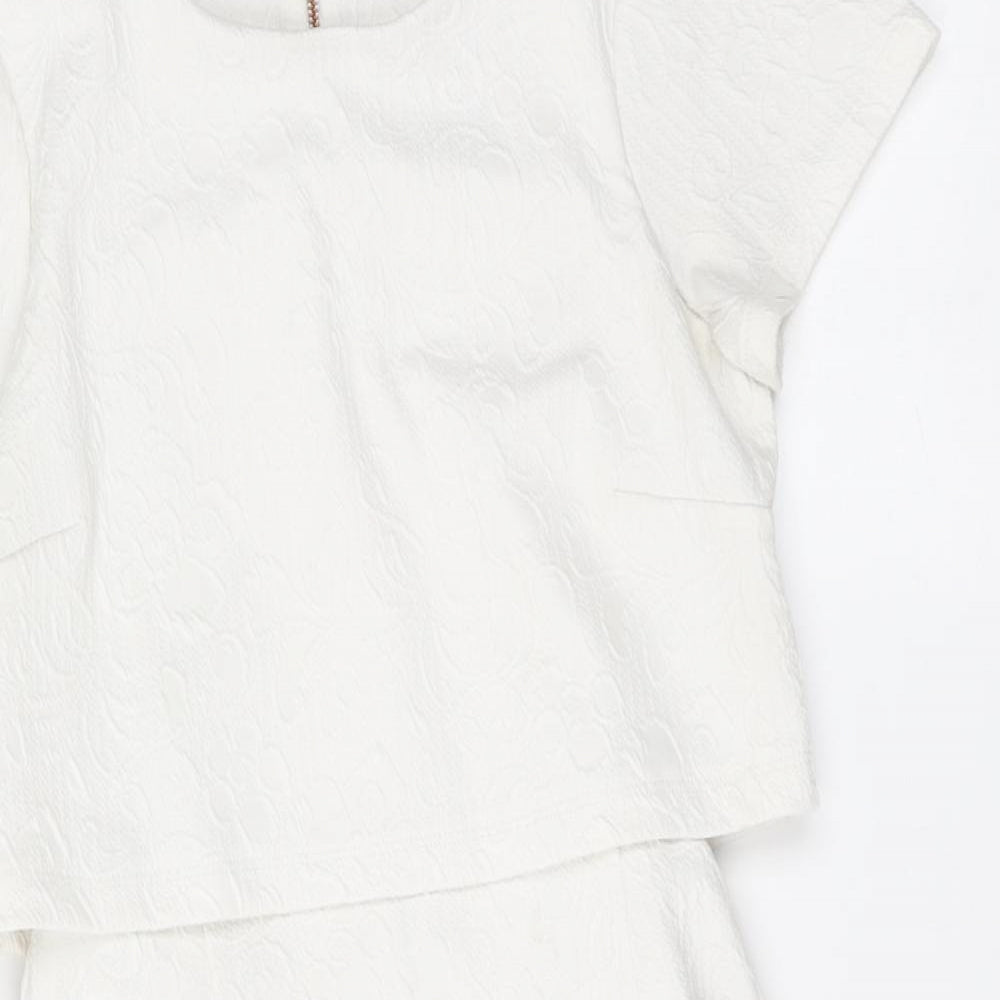 Topshop Womens White Polyester Skater Dress Size 10 Round Neck