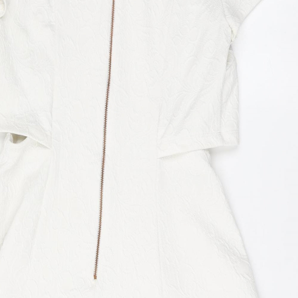 Topshop Womens White Polyester Skater Dress Size 10 Round Neck