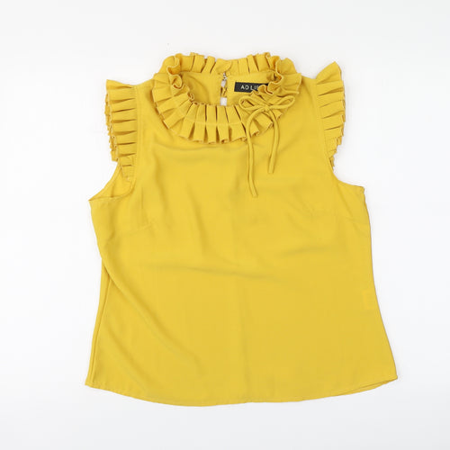 Adlib Womens Yellow Polyester Basic Blouse Size 12 High Neck