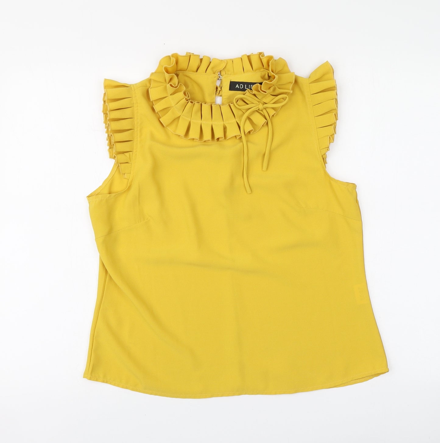 Adlib Womens Yellow Polyester Basic Blouse Size 12 High Neck