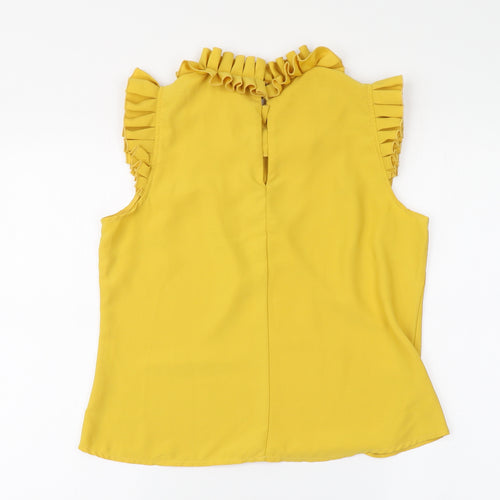 Adlib Womens Yellow Polyester Basic Blouse Size 12 High Neck