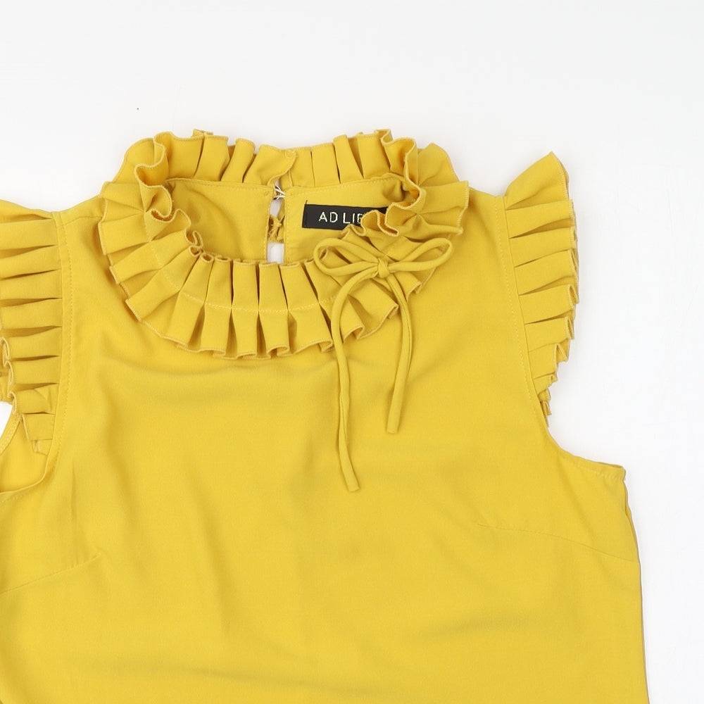 Adlib Womens Yellow Polyester Basic Blouse Size 12 High Neck