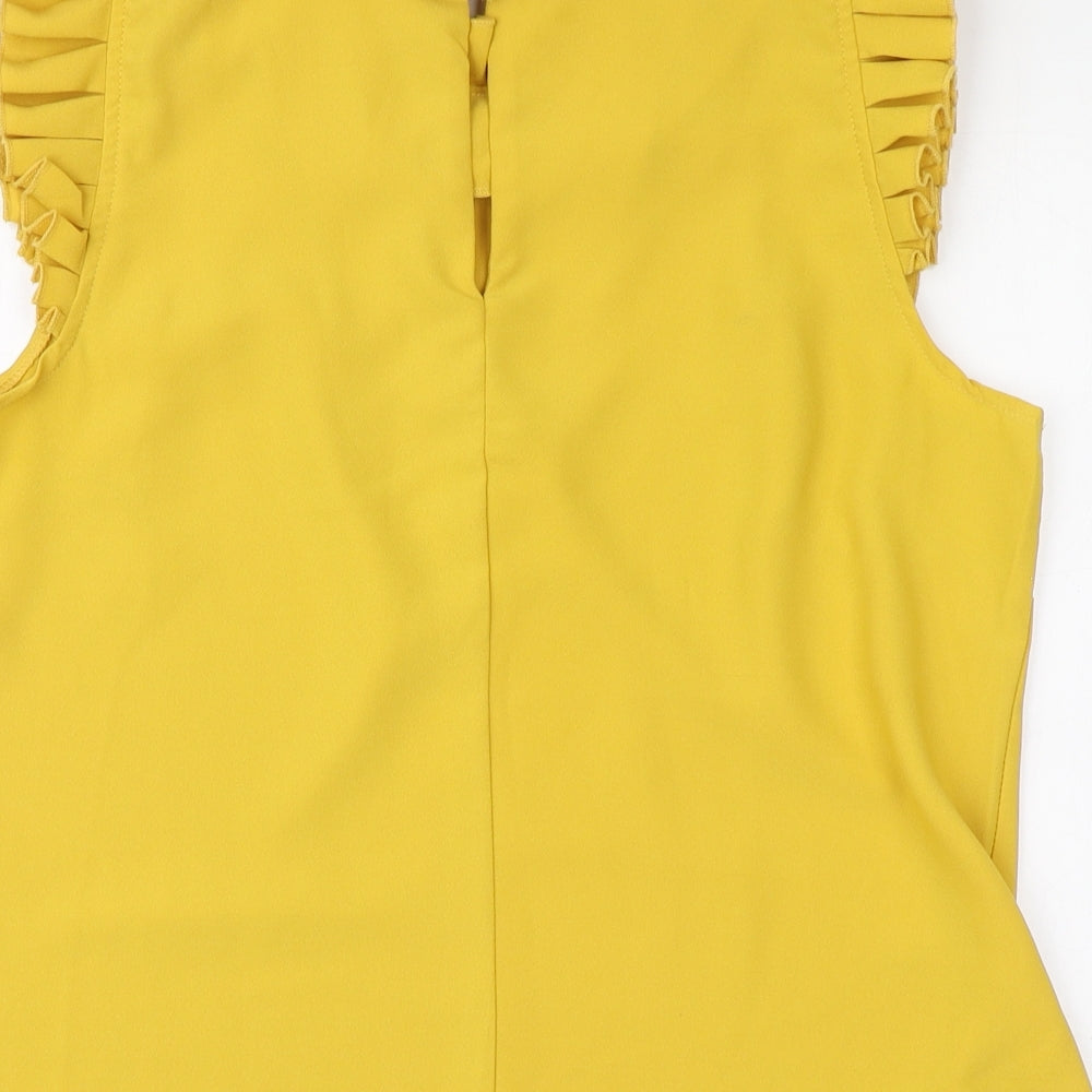 Adlib Womens Yellow Polyester Basic Blouse Size 12 High Neck
