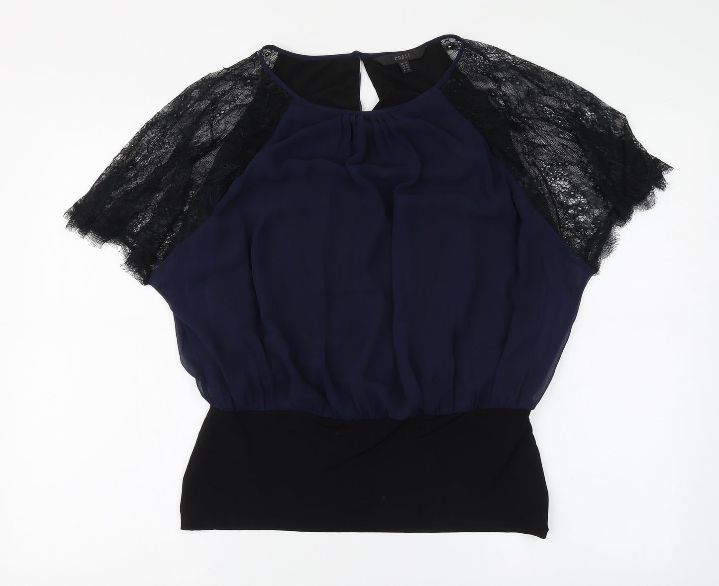 Coast Womens Blue Polyester Basic Blouse Size 14 Round Neck