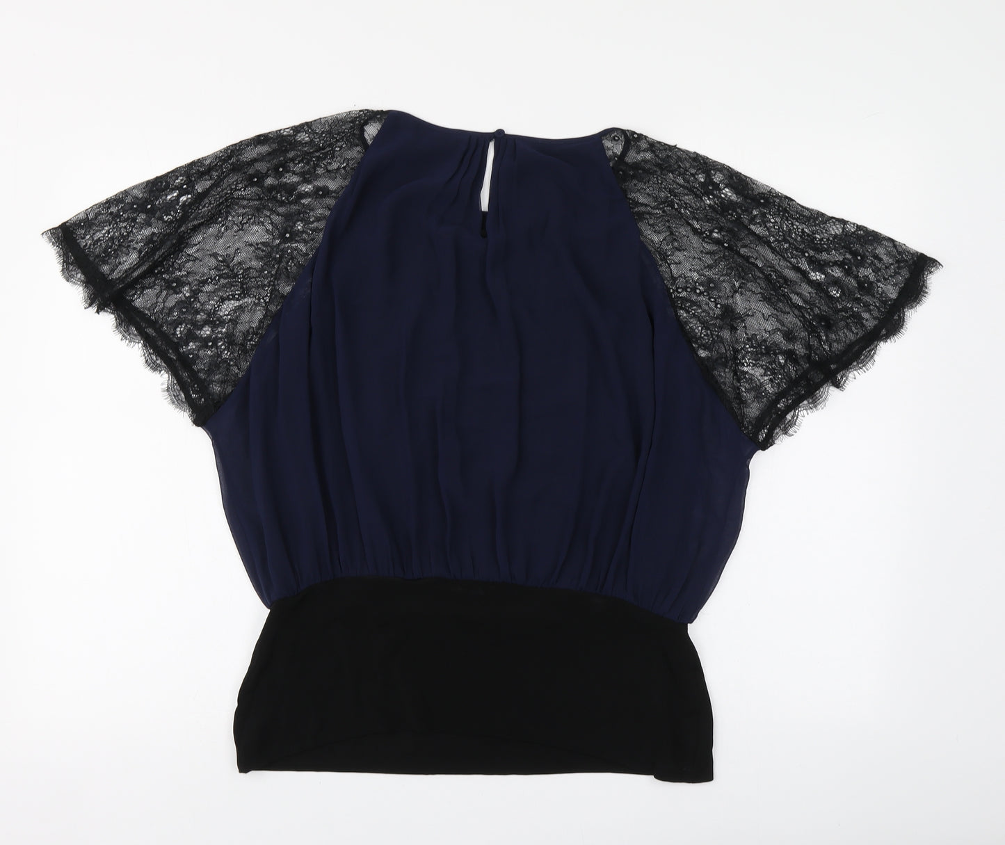 Coast Womens Blue Polyester Basic Blouse Size 14 Round Neck