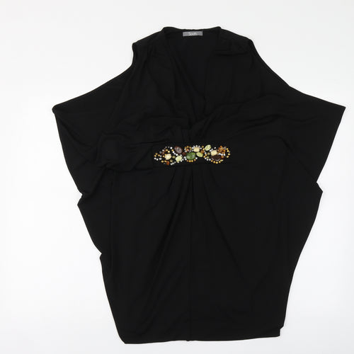 South Womens Black Polyester Basic Blouse Size 14 V-Neck