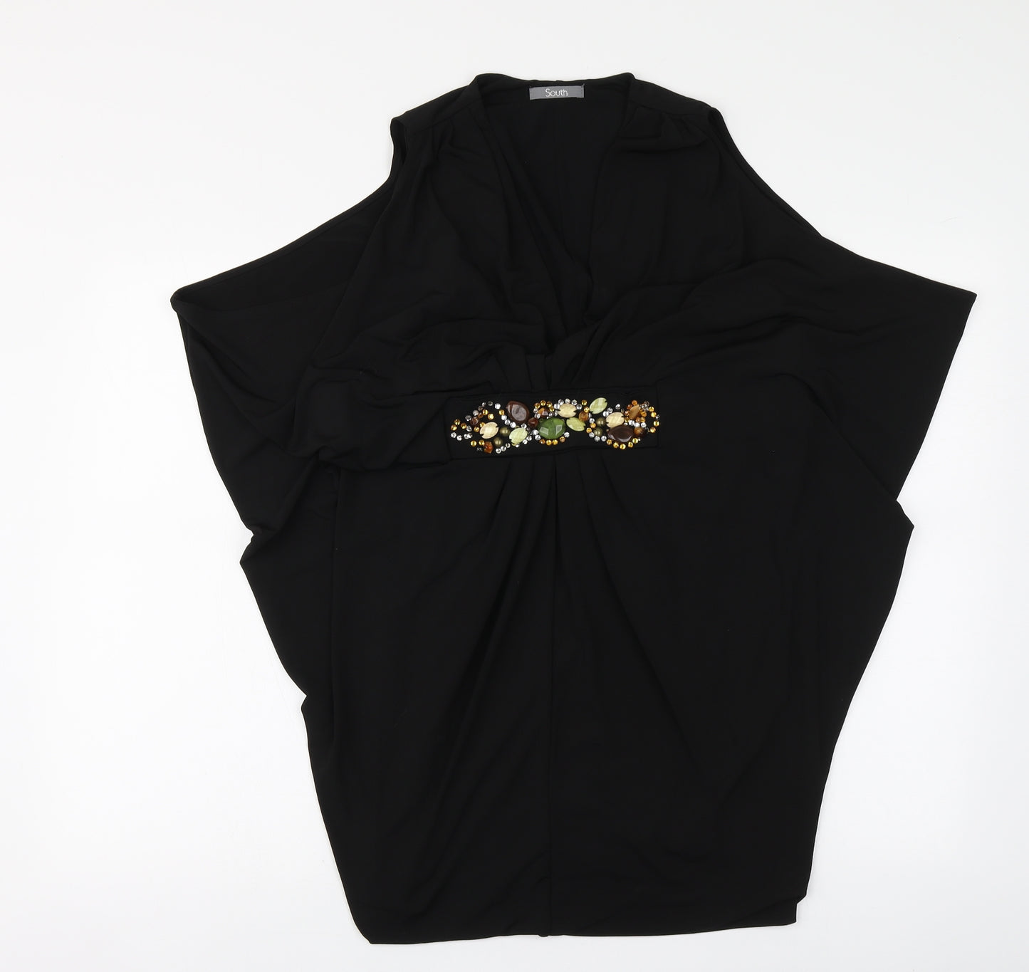 South Womens Black Polyester Basic Blouse Size 14 V-Neck