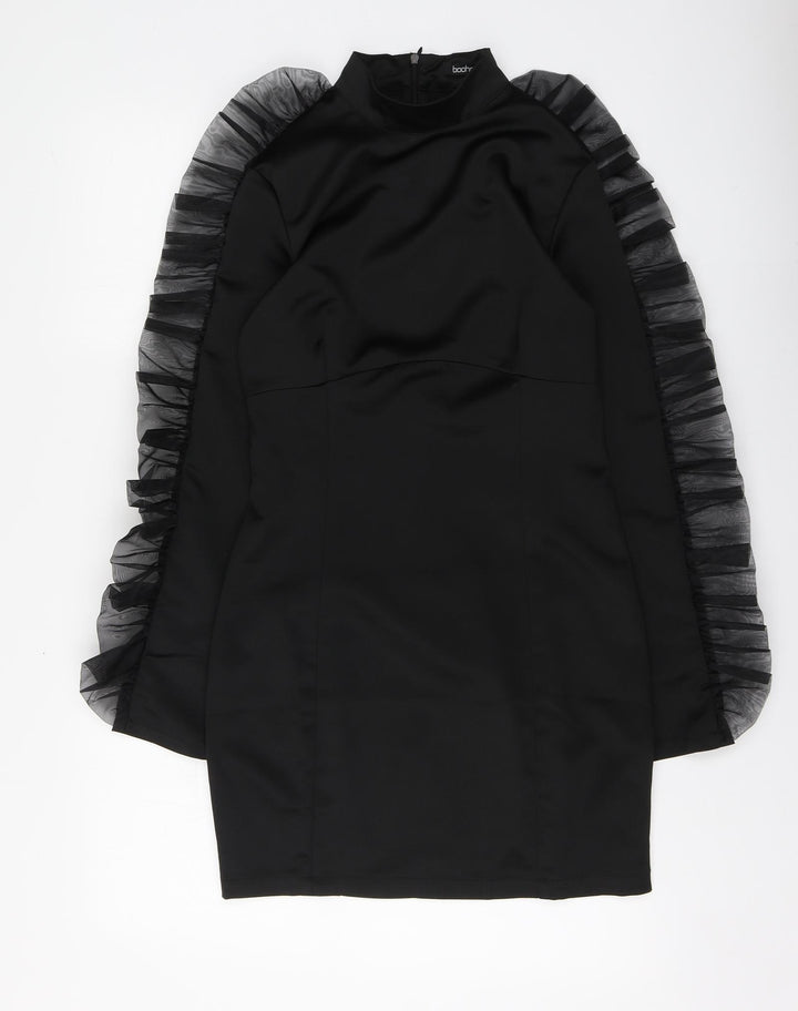 Boohoo Womens Black Polyester A-Line Size 10 High Neck