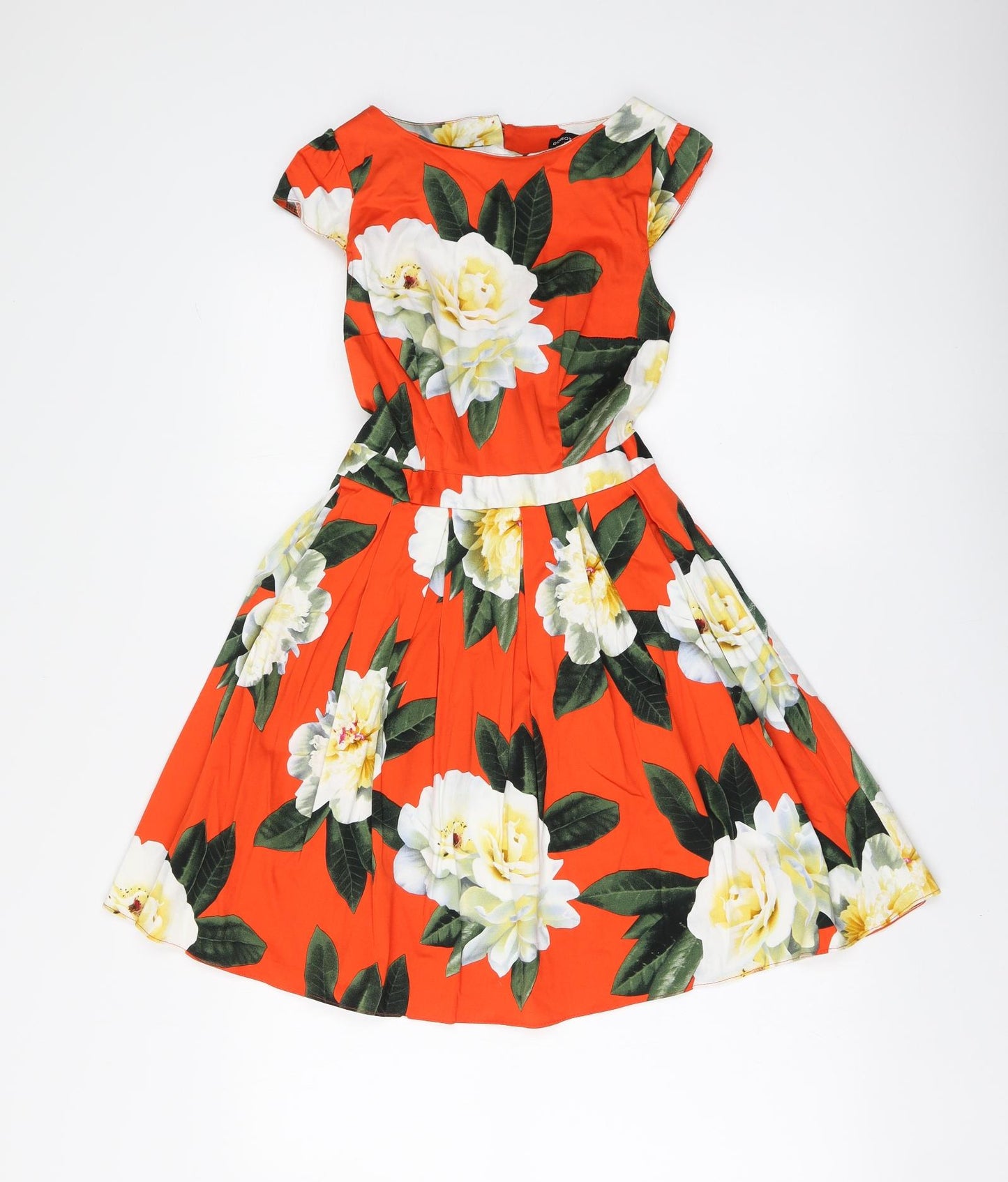 Dorothy Perkins Womens Red Floral Cotton Skater Dress Size 8 Round Neck