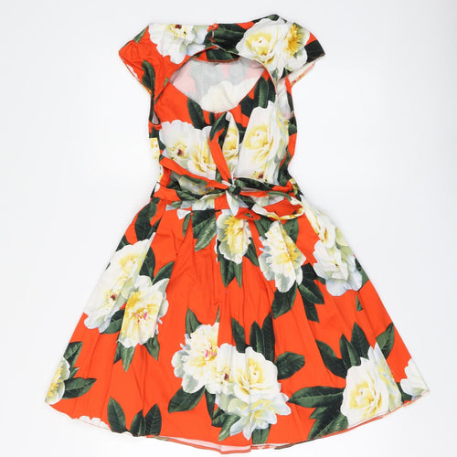 Dorothy Perkins Womens Red Floral Cotton Skater Dress Size 8 Round Neck