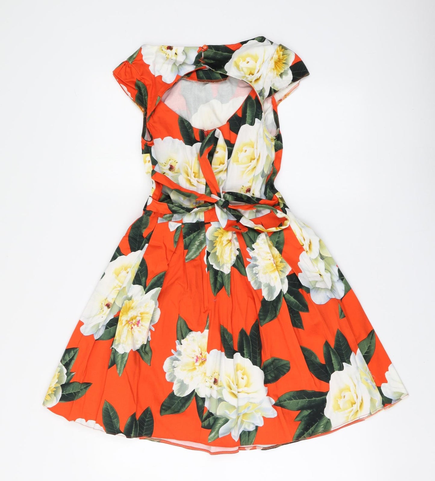 Dorothy Perkins Womens Red Floral Cotton Skater Dress Size 8 Round Neck